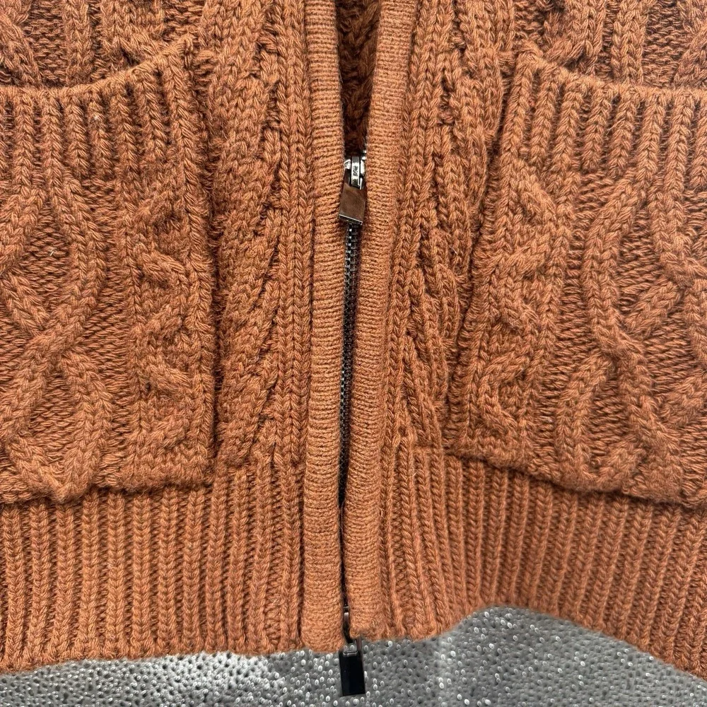 Botvela Chunky Cable Knit Full Zip Cardigan Sweater Men Small Rust NWT Fisherman - Picture 8 of 10